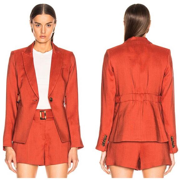 Veronica Beard Baltazar Linen Peplum Dickey Jacket In Clay - Picture 4 of 13